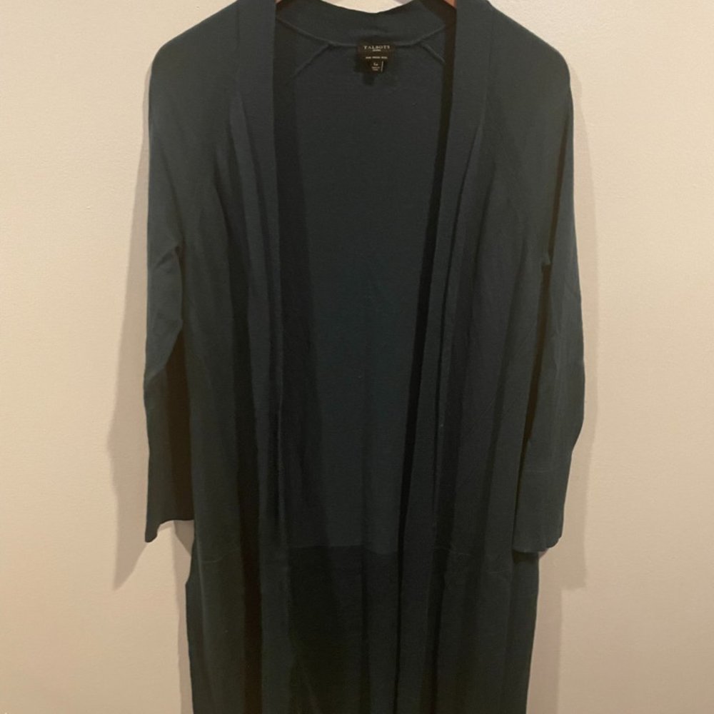 Talbots Teal Long-Line Cardigan